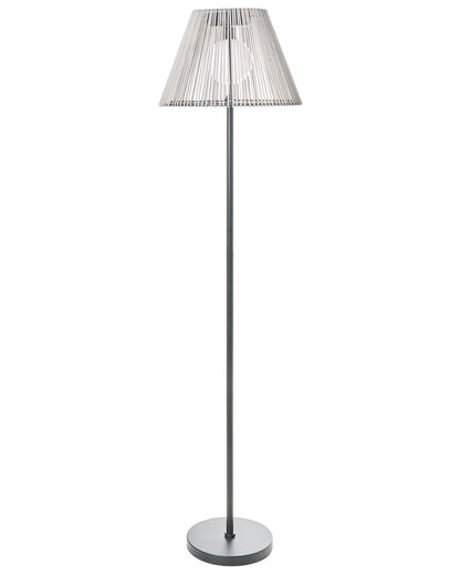 Outdoor Solar Floor Lamp Grey String Wrapped Shade