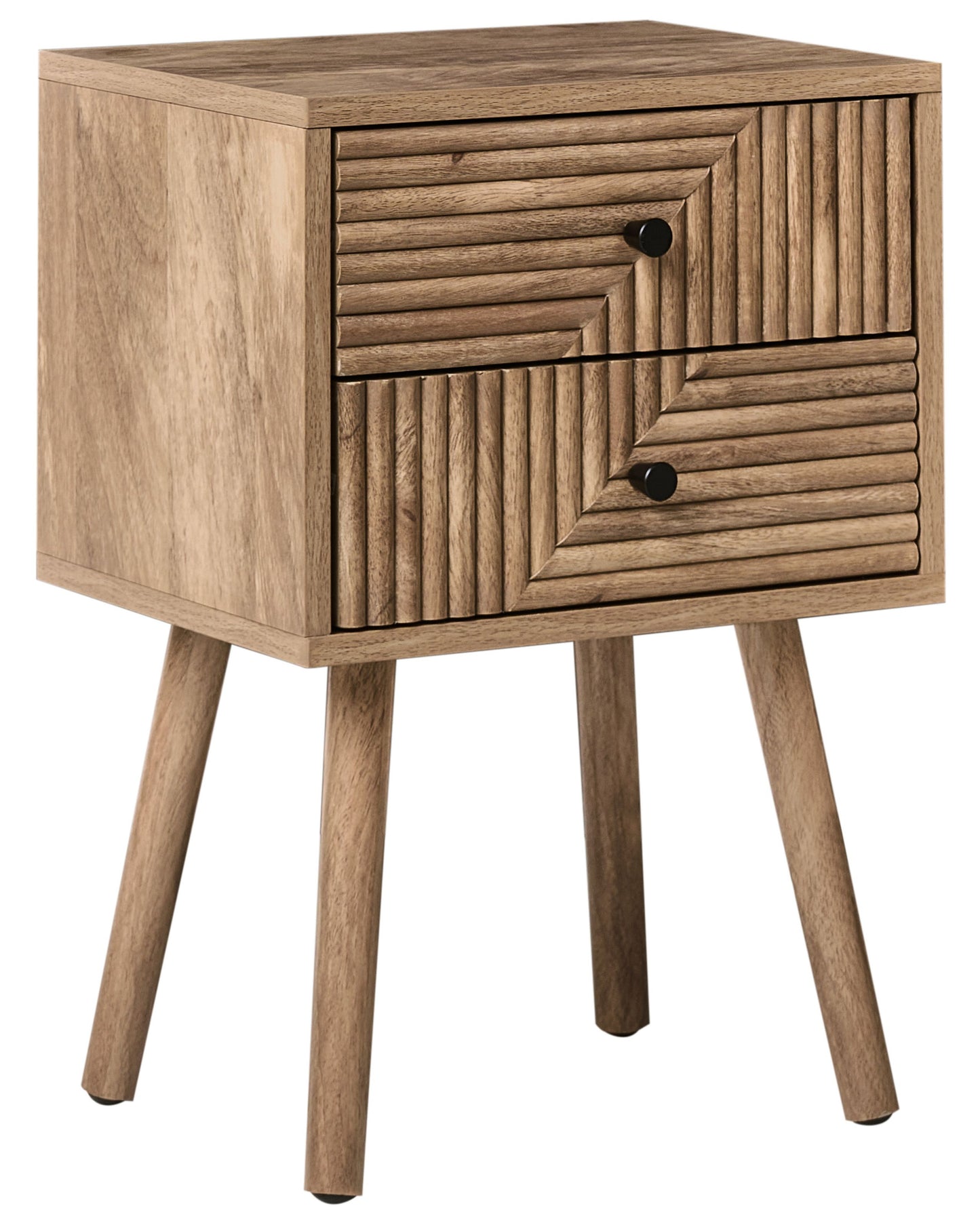 NordicNest Bedside Table Two Drawers Light Brown MDF Pine Wood Legs