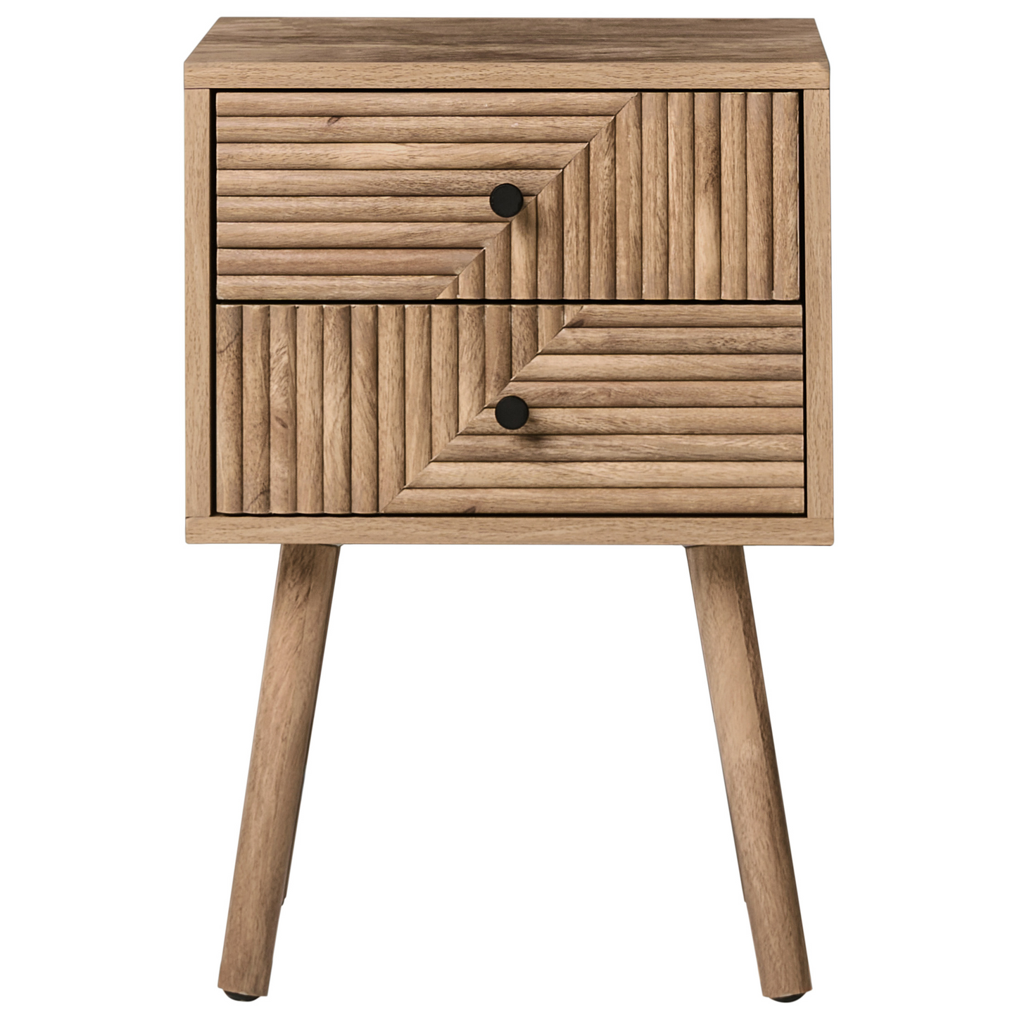 NordicNest Bedside Table Two Drawers Light Brown MDF Pine Wood Legs