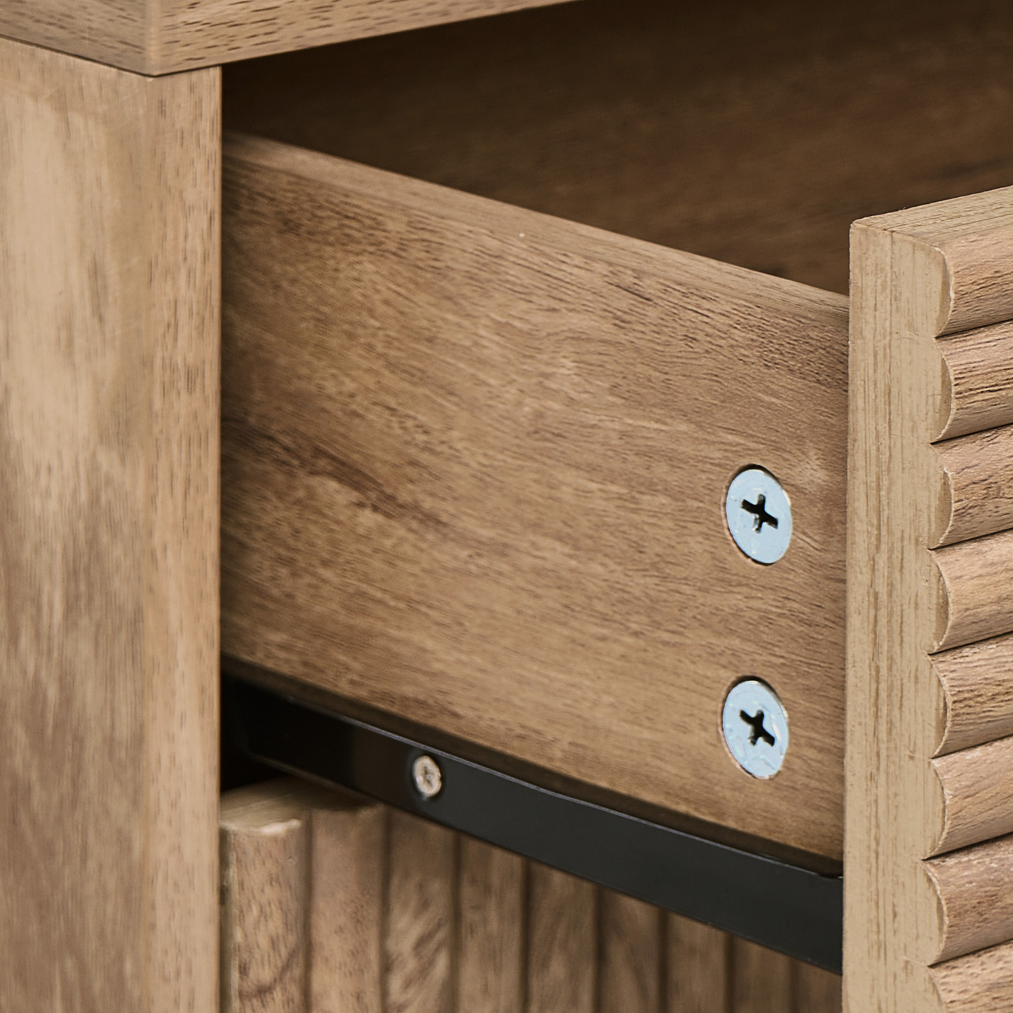 NordicNest Bedside Table Two Drawers Light Brown MDF Pine Wood Legs