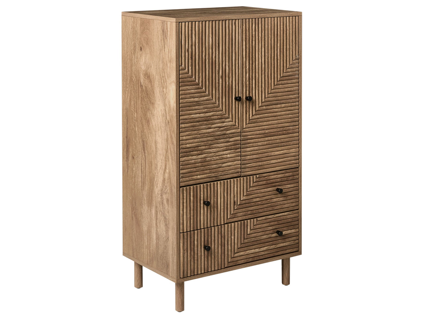 NordicNest Highboard Cabinet Light Brown MDF Pine Wood Legs Two Drawers Modern Design