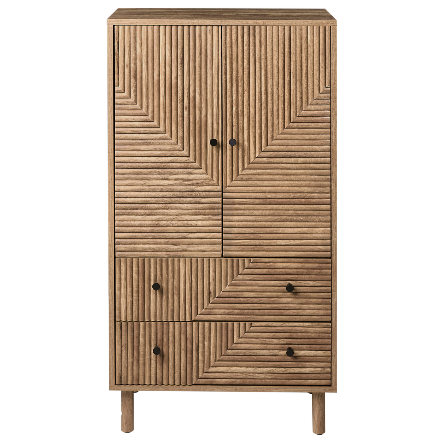 NordicNest Highboard Cabinet Light Brown MDF Pine Wood Legs Two Drawers Modern Design
