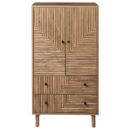 NordicNest Highboard Cabinet Light Brown MDF Pine Wood Legs Two Drawers Modern Design