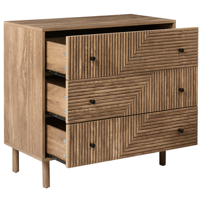 NordicLuxe 3 Drawer Chest With Ribbed Front Light Brown Pine Legs