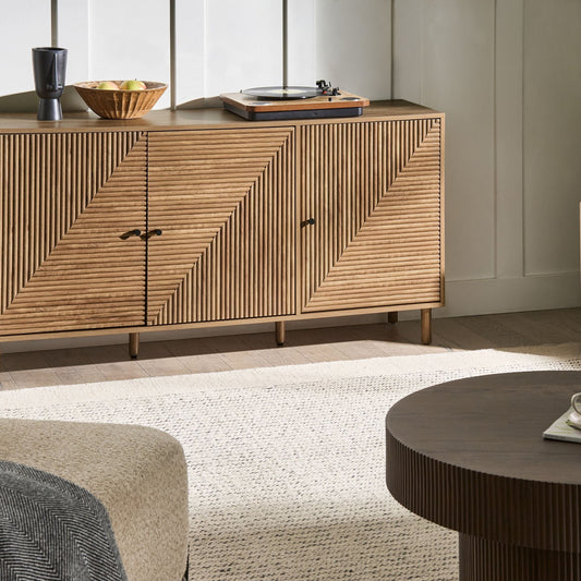 BrandNova Sideboard 3 Door Light Brown MDF Pine Wood Cabinet