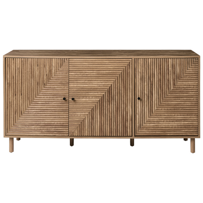 BrandNova Sideboard 3 Door Light Brown MDF Pine Wood Cabinet