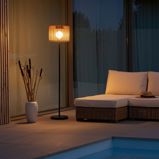 Solar Floor Lamp Brown Iron Base LED Garden Efficient