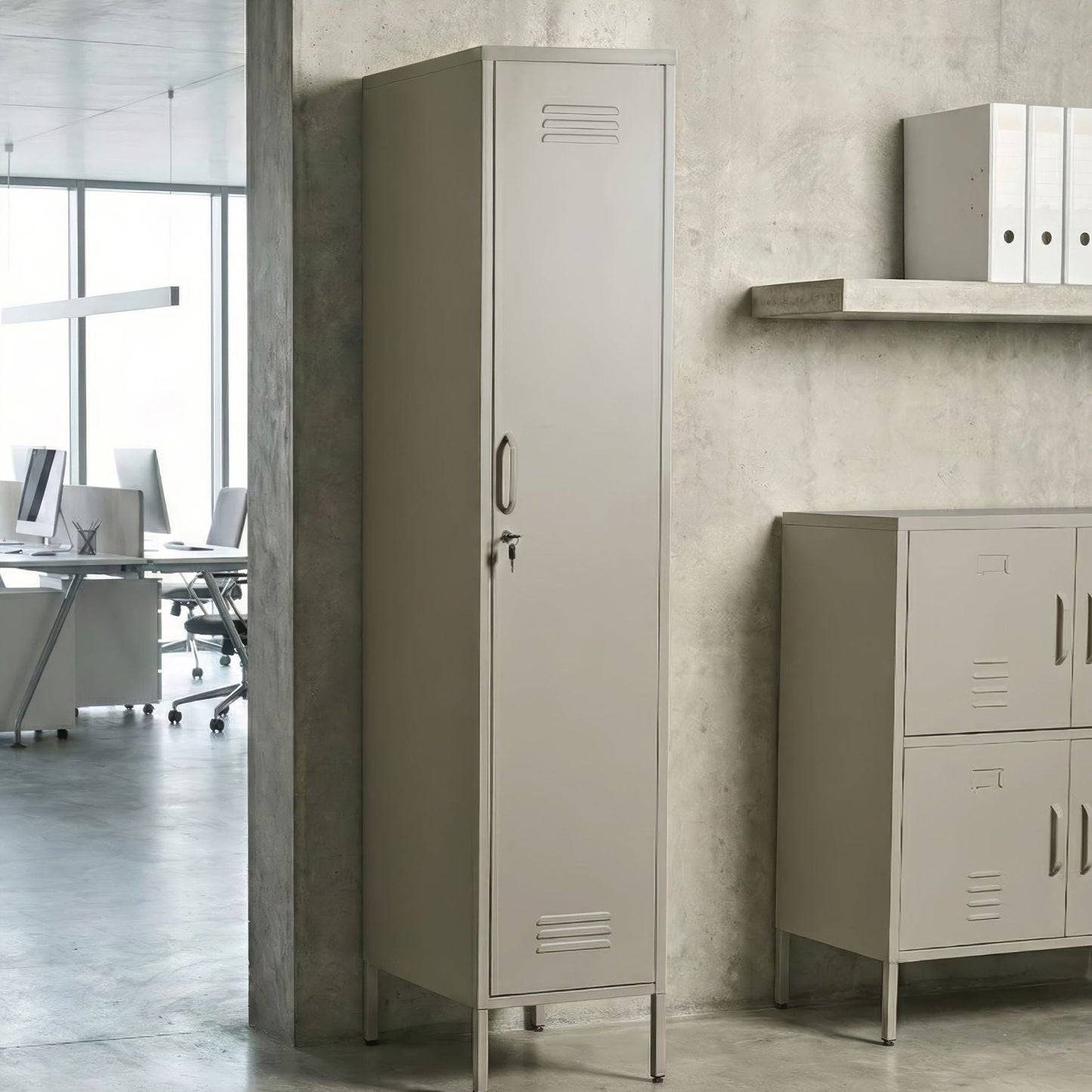 Apex Metal Storage Cabinet Light Beige With 5 Shelves And Rail
