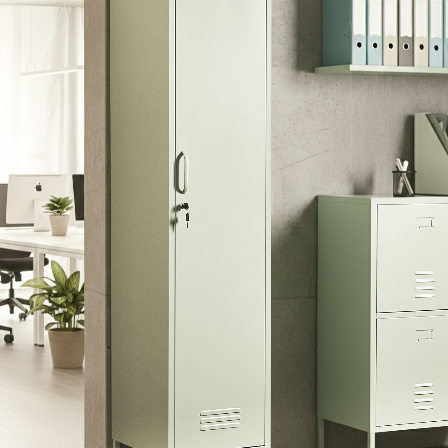 Metal Storage Cabinet with Locking Doors, 5 Shelves and Rail, Mint Green