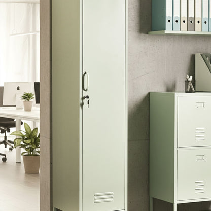 Metal Storage Cabinet with Locking Doors, 5 Shelves and Rail, Mint Green