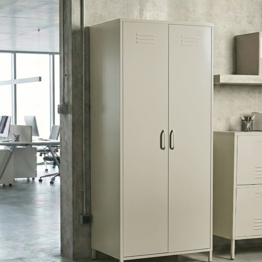 Beige Industrial Steel Storage Cabinet 2 Doors 4 Shelves