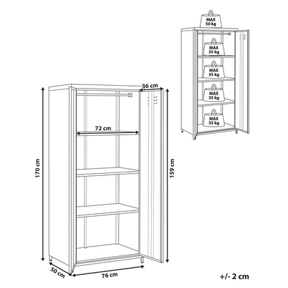 Beige Industrial Steel Storage Cabinet 2 Doors 4 Shelves