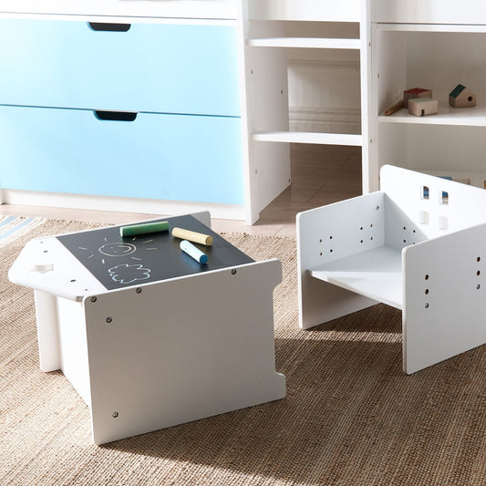 BrandName White MDF Chalkboard Montessori Desk And Chair Set For Kids Room Scandinavian Design