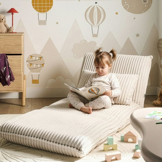 Sofa Bed Off White Corduroy Upholstery 1 Seater With Adjustable Backrest Sleeper Function