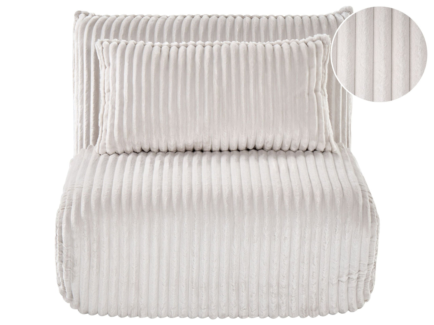 Sofa Bed Off White Corduroy Upholstery 1 Seater With Adjustable Backrest Sleeper Function