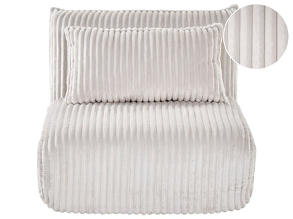Sofa Bed Off White Corduroy Upholstery 1 Seater With Adjustable Backrest Sleeper Function