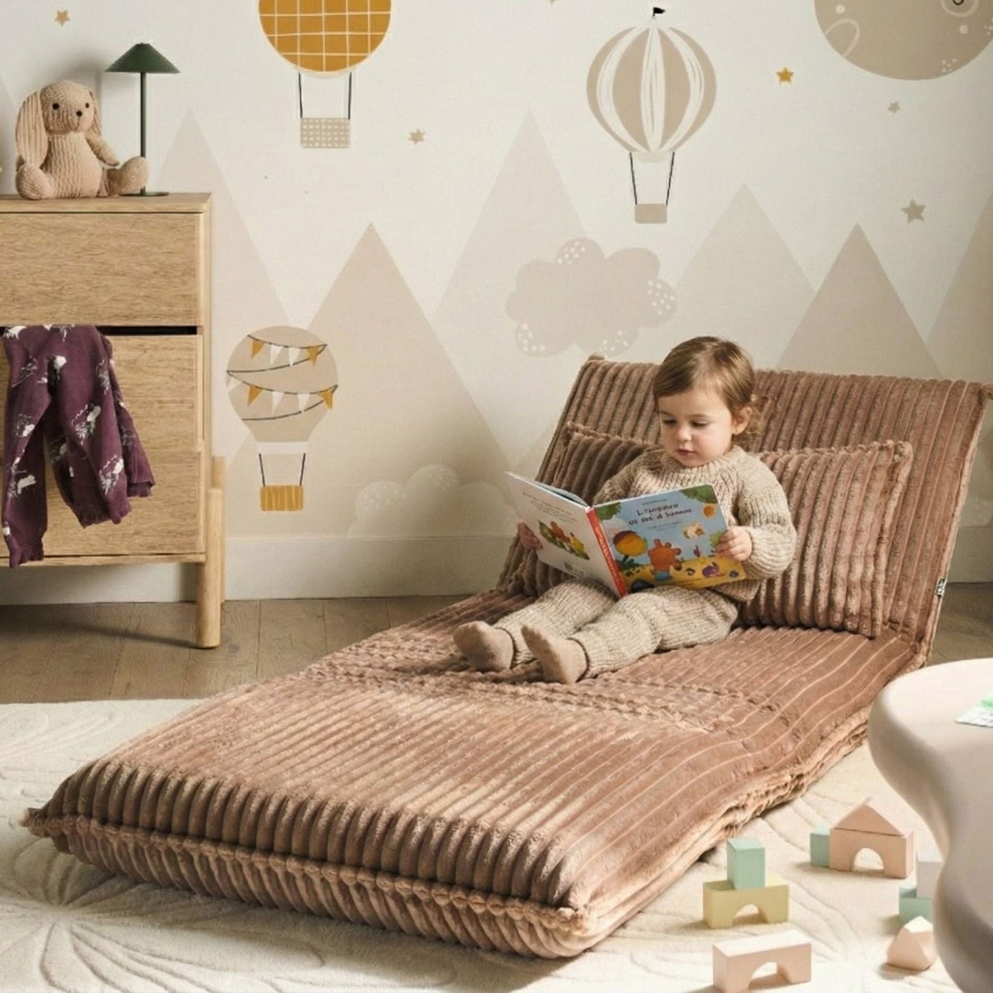 Corduroy Sofa Bed 1 Seater Light Brown with Adjustable Back