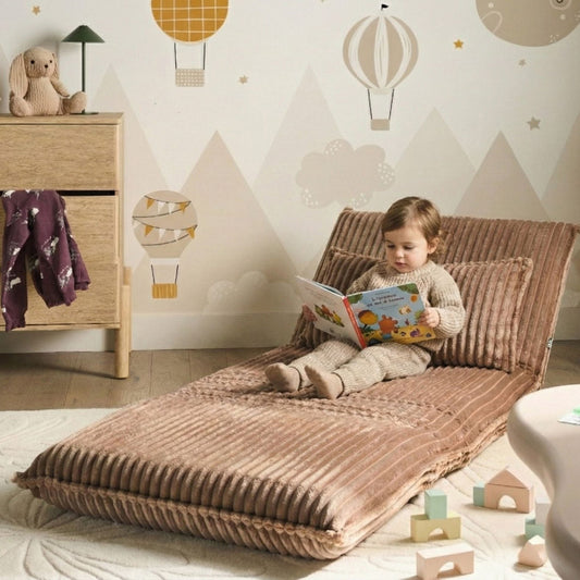Corduroy Sofa Bed 1 Seater Light Brown with Adjustable Back