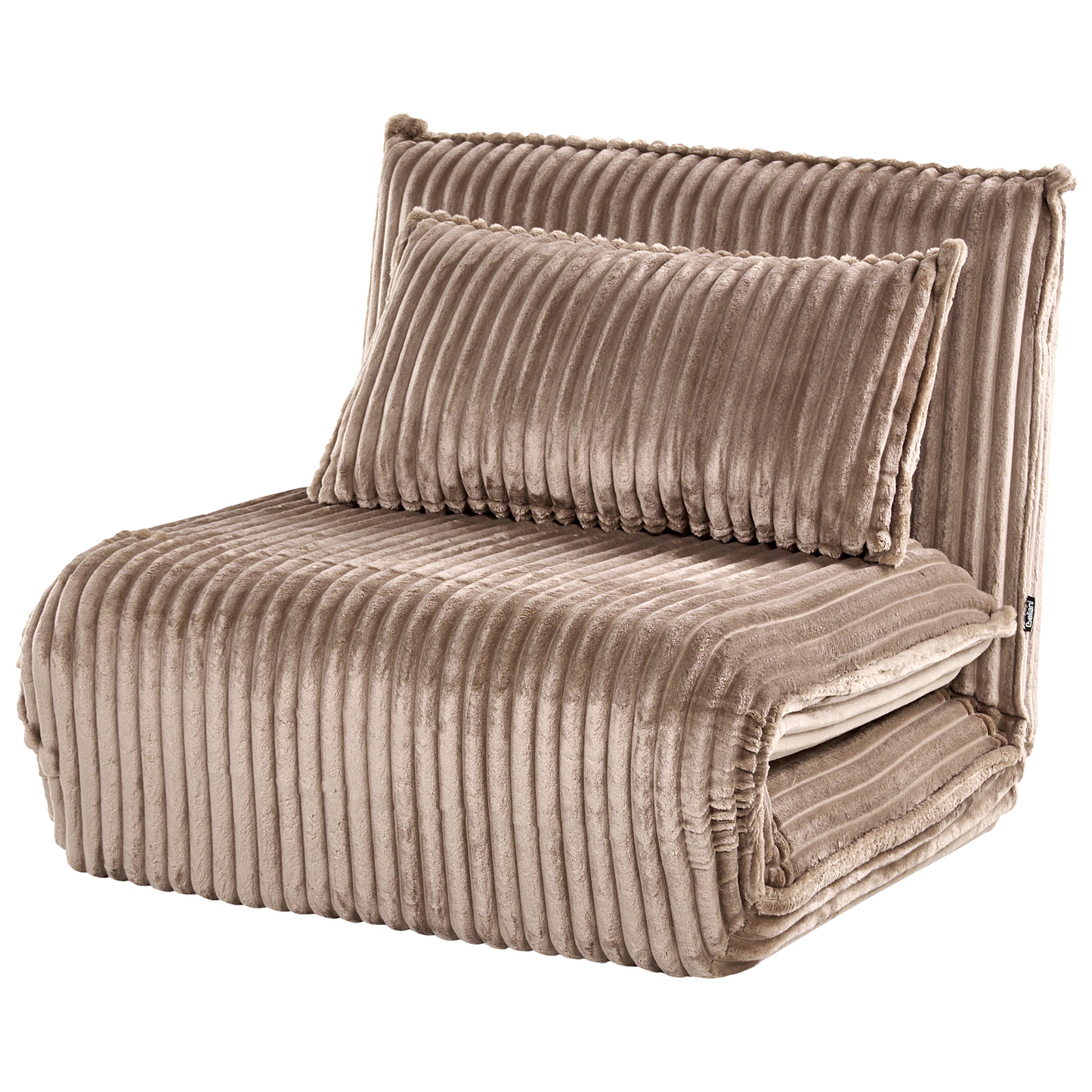Corduroy Sofa Bed 1 Seater Light Brown with Adjustable Back