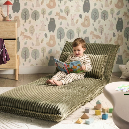 Sofa Bed Green Corduroy 1 Seater With Adjustable Backrest And Sleeper Function