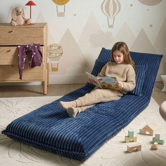 Blue Corduroy 1 Seater Sofa Bed with Adjustable Back