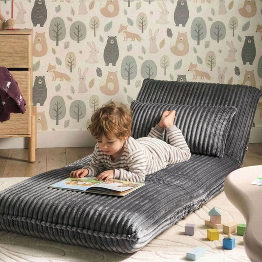 Sofa Bed Grey Corduroy 1 Seater With Adjustable Backrest