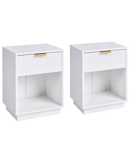 NovaHome Two Bedside Tables White MDF With Fluted Front Gold Handle
