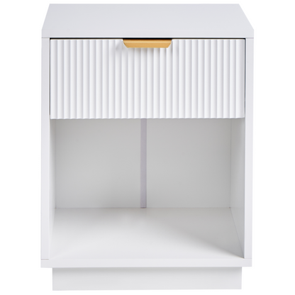 NovaHome Two Bedside Tables White MDF With Fluted Front Gold Handle