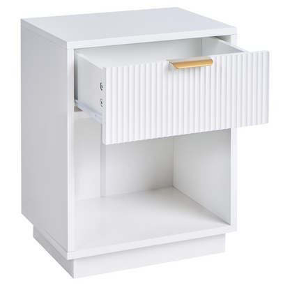 NovaHome Two Bedside Tables White MDF With Fluted Front Gold Handle