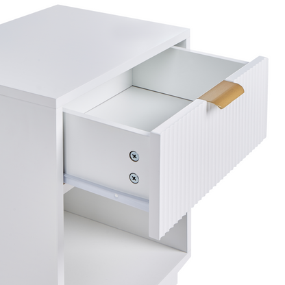 NovaHome Two Bedside Tables White MDF With Fluted Front Gold Handle