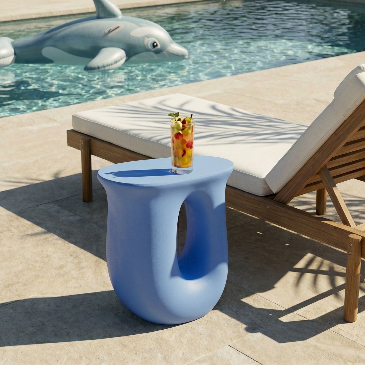 Accent Side Table Blue Fiberglass 42 x 28 UVResistant
