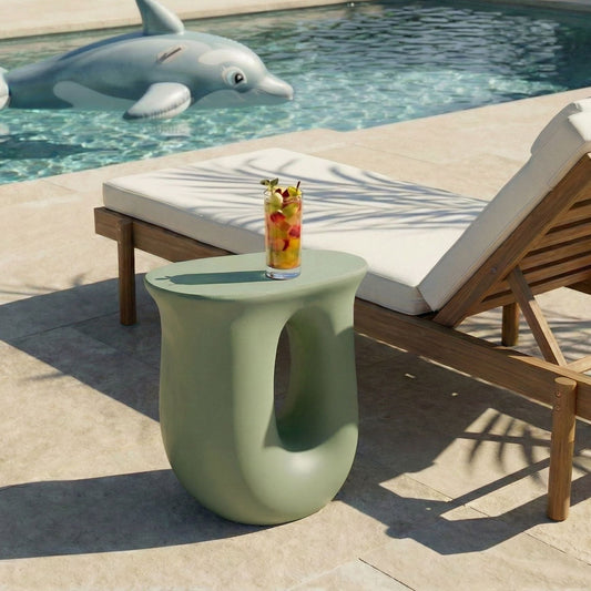 Accent Green Magnesium Oxide Fiberglass Side Table 42 x 28cm UV Resistant Outdoor Boho Modern