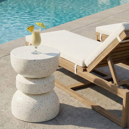 Accent Side Table White Terrazzo Effect Hourglass 37cm Round Top