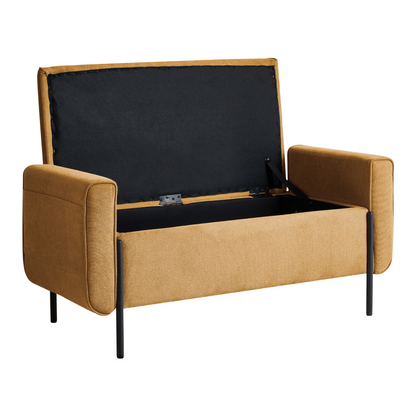 Storage Bench Mustard Fabric Lift Top With Water-Repellent Metal Legs