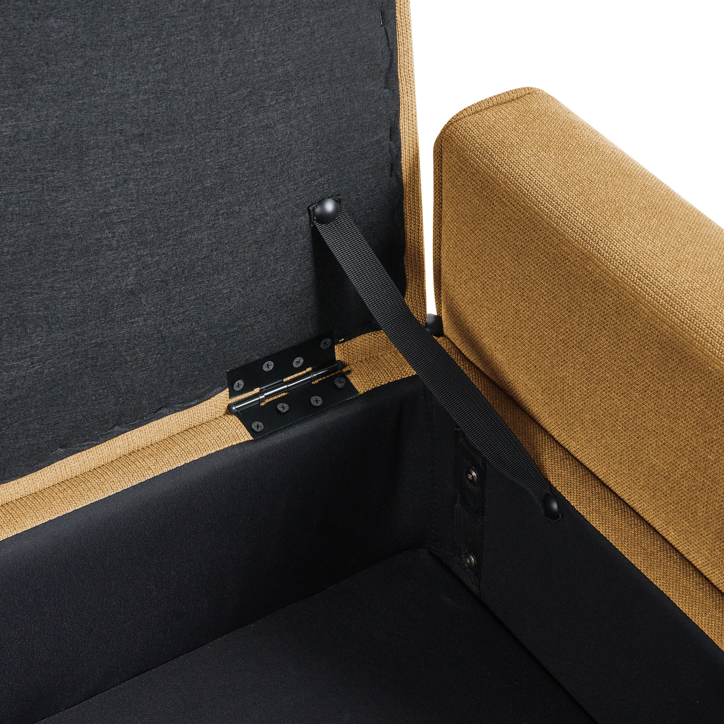 Storage Bench Mustard Fabric Lift Top With Water-Repellent Metal Legs