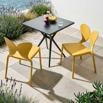 Yellow Butterfly Backrest Garden Chairs Set Of 2 Modern Minimalist Indoor Outdoor Plastic UV Resistant