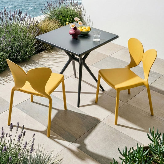 Yellow Butterfly Backrest Garden Chairs Set Of 2 Modern Minimalist Indoor Outdoor Plastic UV Resistant