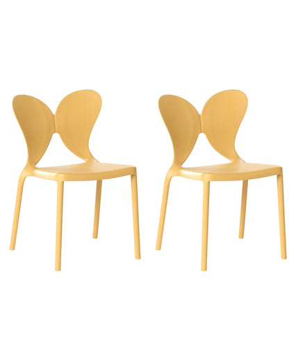 Yellow Butterfly Backrest Garden Chairs Set Of 2 Modern Minimalist Indoor Outdoor Plastic UV Resistant