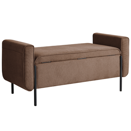 Arcadia Storage Bench Lift Up Top Brown Fabric with Metal Legs