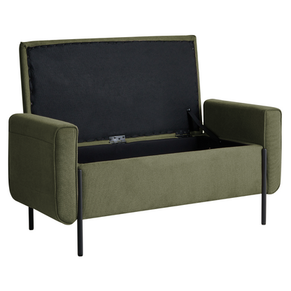 Green Fabric Storage Bench Lift Top Water Repellent Legs