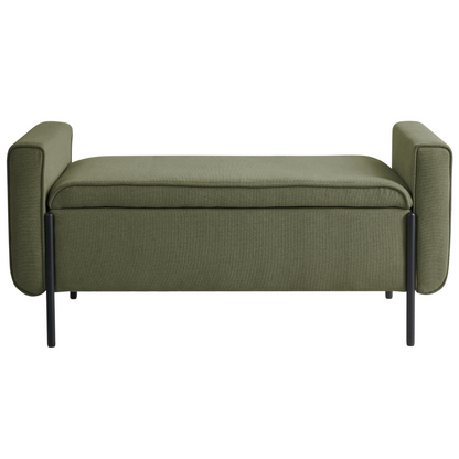 Green Fabric Storage Bench Lift Top Water Repellent Legs