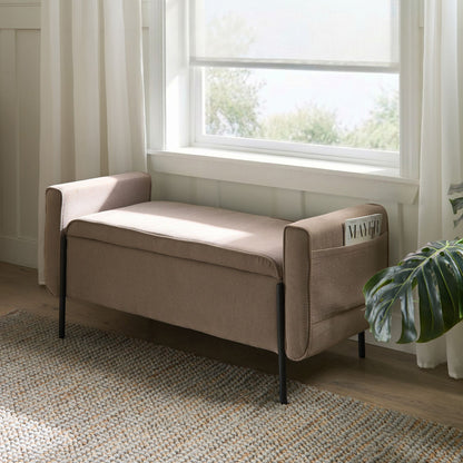 Storage Bench Beige Water-Repellent Lift-Up Top Metal Legs