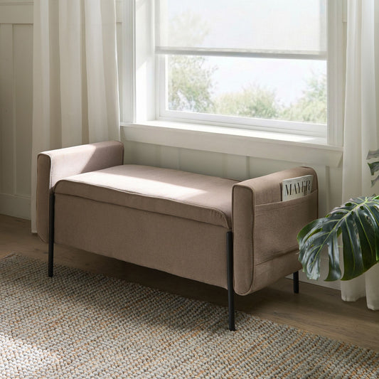 Storage Bench Beige Water-Repellent Lift-Up Top Metal Legs