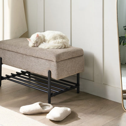 Taupe Storage Bench Lift Up Top Water Repellent Fabric