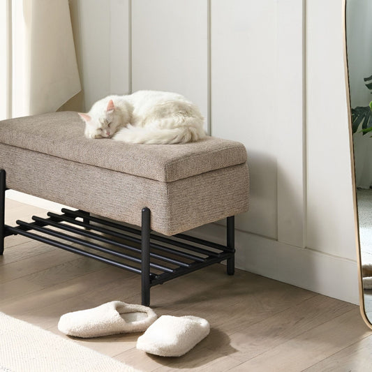 Taupe Storage Bench Lift Up Top Water Repellent Fabric