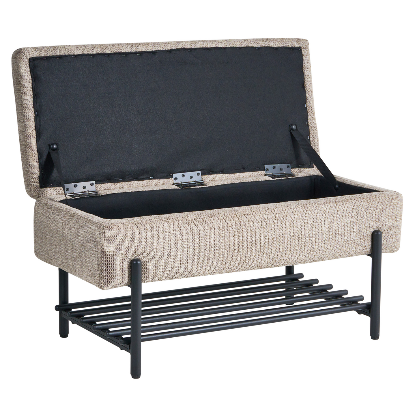 Taupe Storage Bench Lift Up Top Water Repellent Fabric