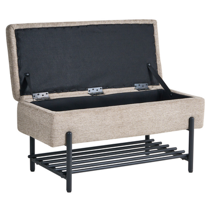 Taupe Storage Bench Lift Up Top Water Repellent Fabric