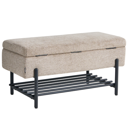 Taupe Storage Bench Lift Up Top Water Repellent Fabric