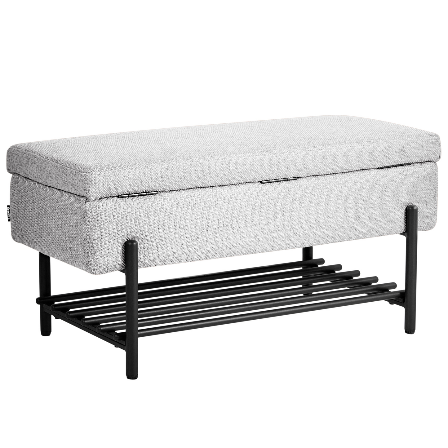 Storage Bench Light Grey Fabric Water Repellent Metal Lift Top