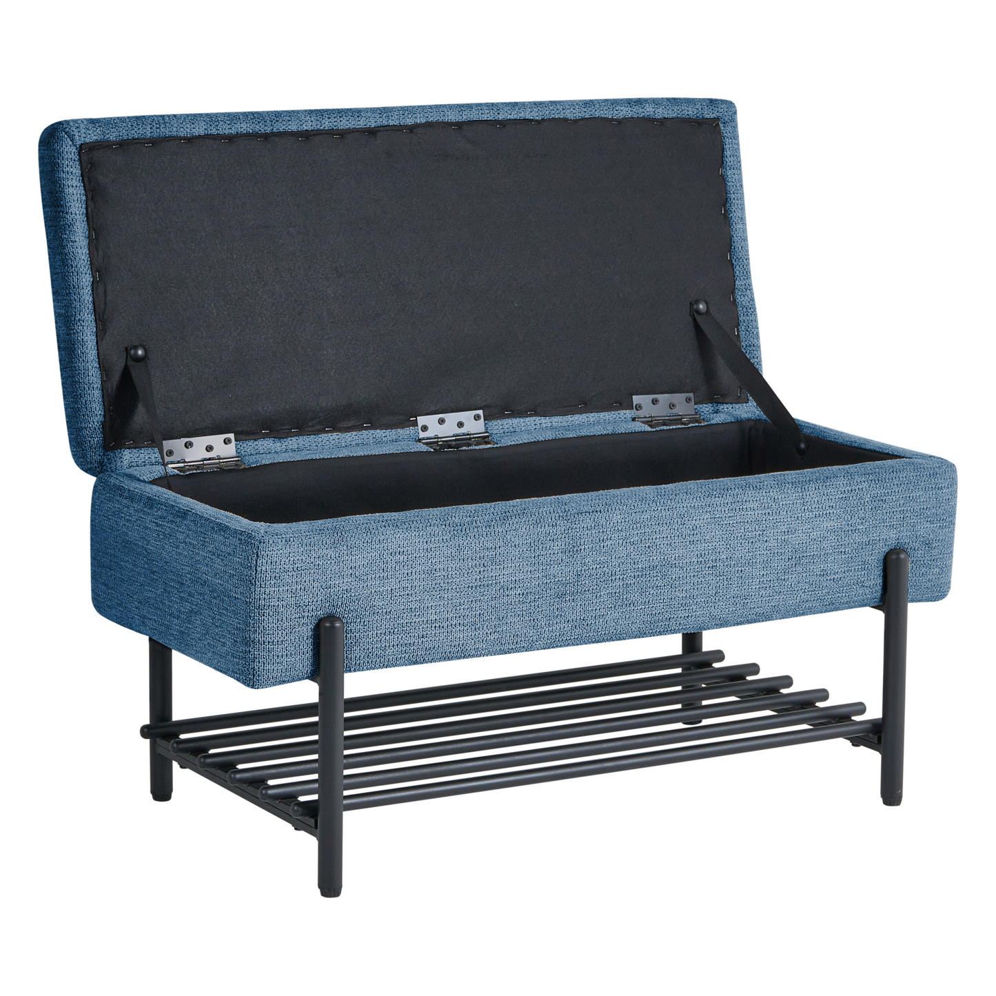 Storage Bench Water Repellent Blue Fabric Lift Up Top